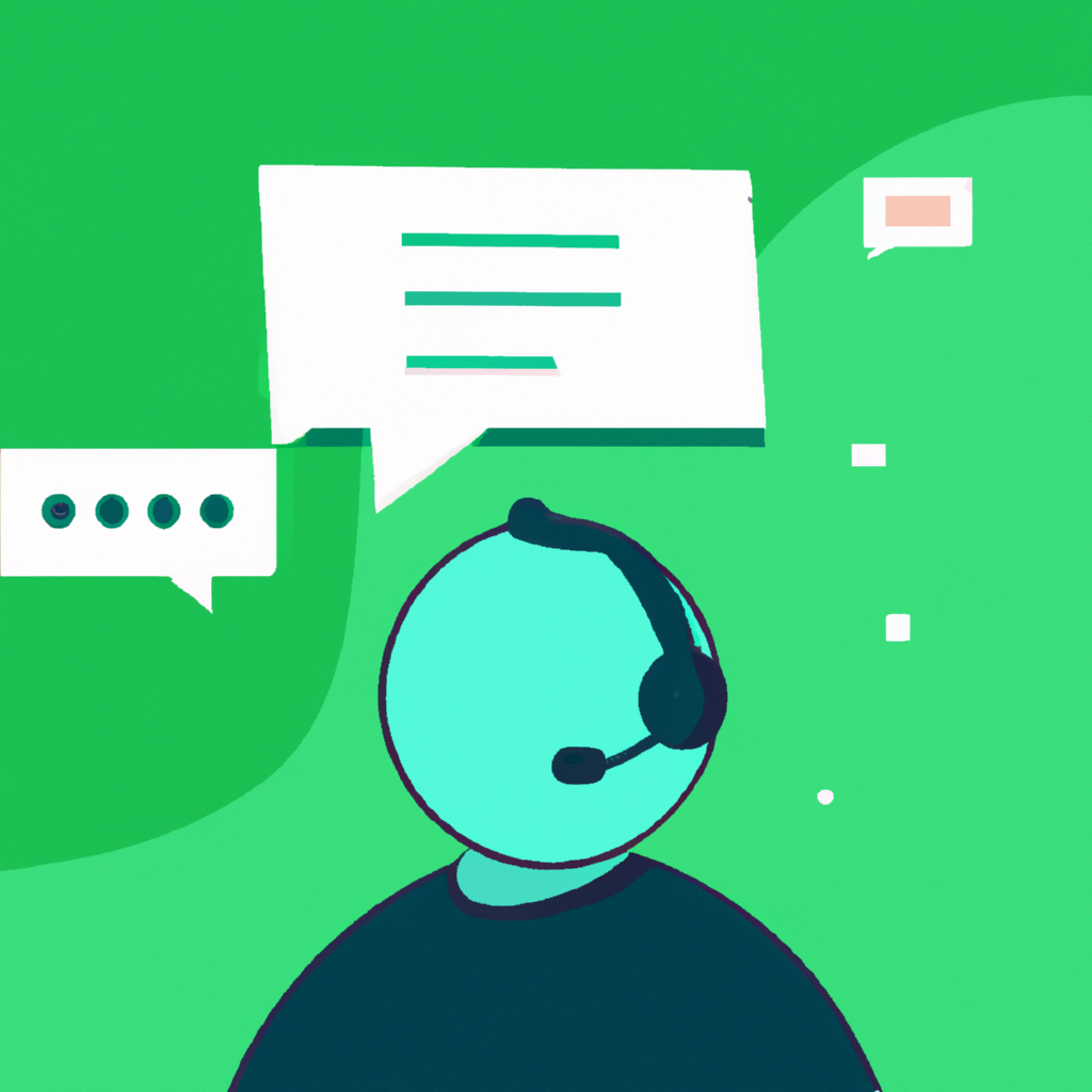 Minimal clean illustration of a support agent with headset and chat bubbles representing messaging and inbox
